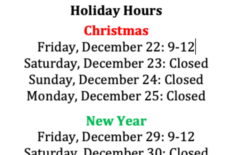Holiday Hours